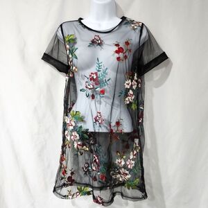 Black Sheer Women's Dress Size XS‎ Colorful Floral Festival Art To Wear Eclectic